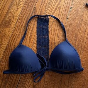 Victoria's Secret Navy Crochet Racerback Halter Bikini Top